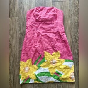 Lilly Pulitzer Pink and White Strapless Dress